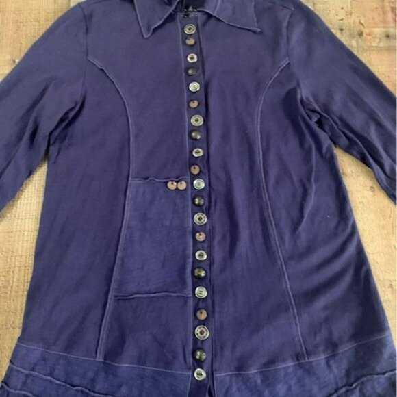 Neon Buddha purple asymmetrical button down long sleeve tunic top -S - Picture 5 of 10